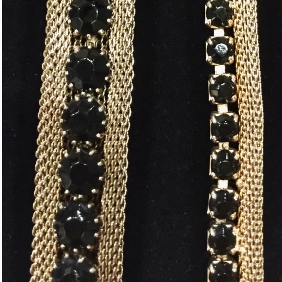 D8-Vintage Signed WEISS Gold Mesh & Black Rhinestone Necklace & Bracelet Set - Picture 3 of 10